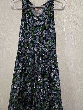 Navy Leaf Print Sleeveless Sundress